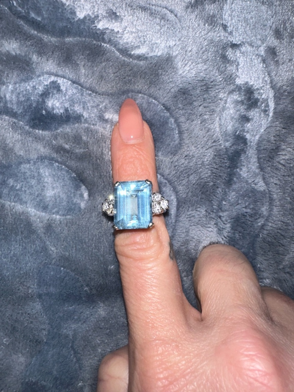 Elegant Blue Gemstone Cocktail Ring - Silver Tone